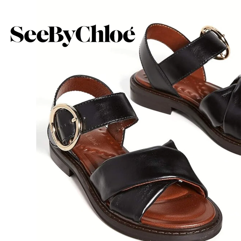 See By Chloe- Lyna- Black Leather Sandals- Size 9 - Picture 4 of 7